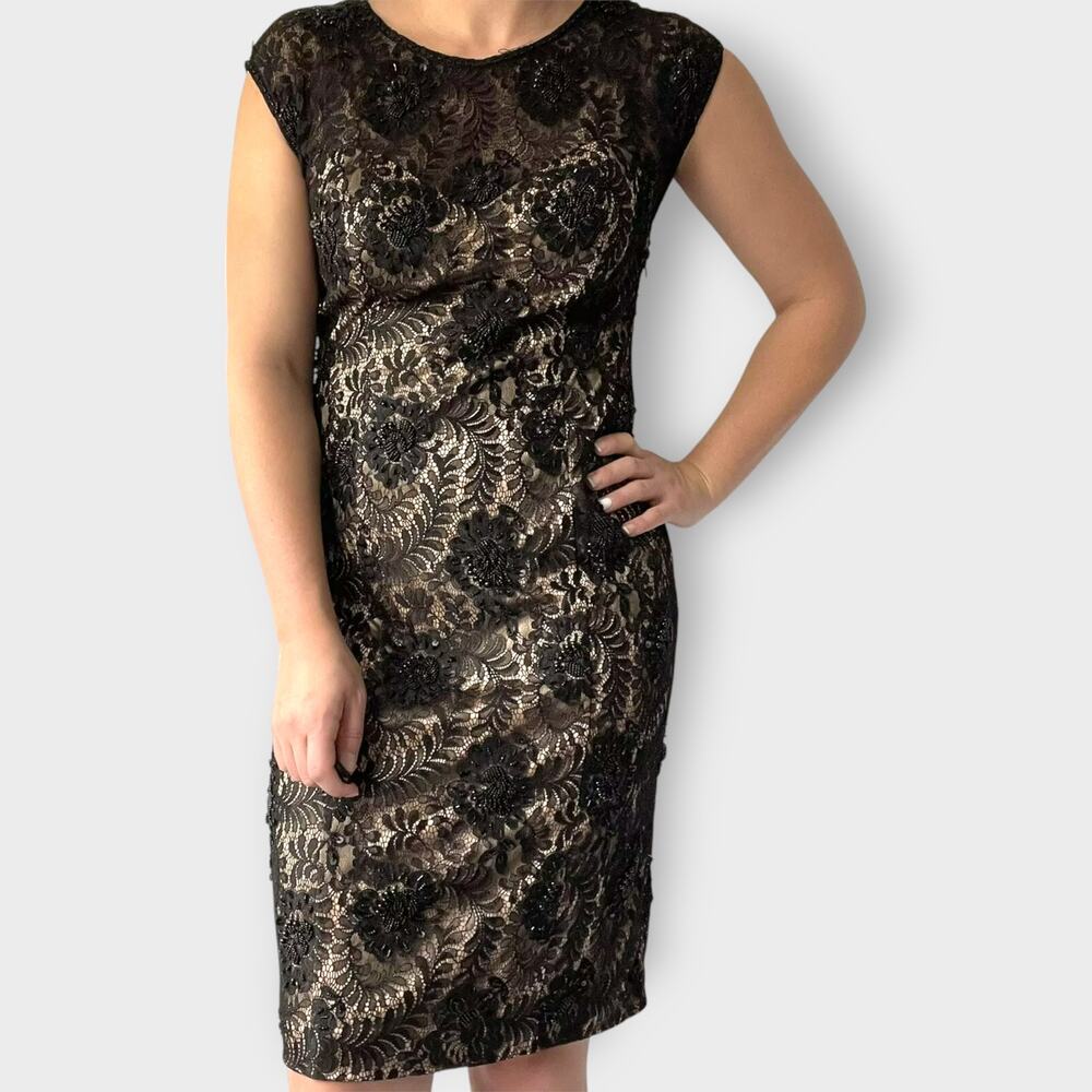 Sue Wong Nocturne Dress Beaded Lace Overlay Scoop Neck Cocktail Formal Size 8